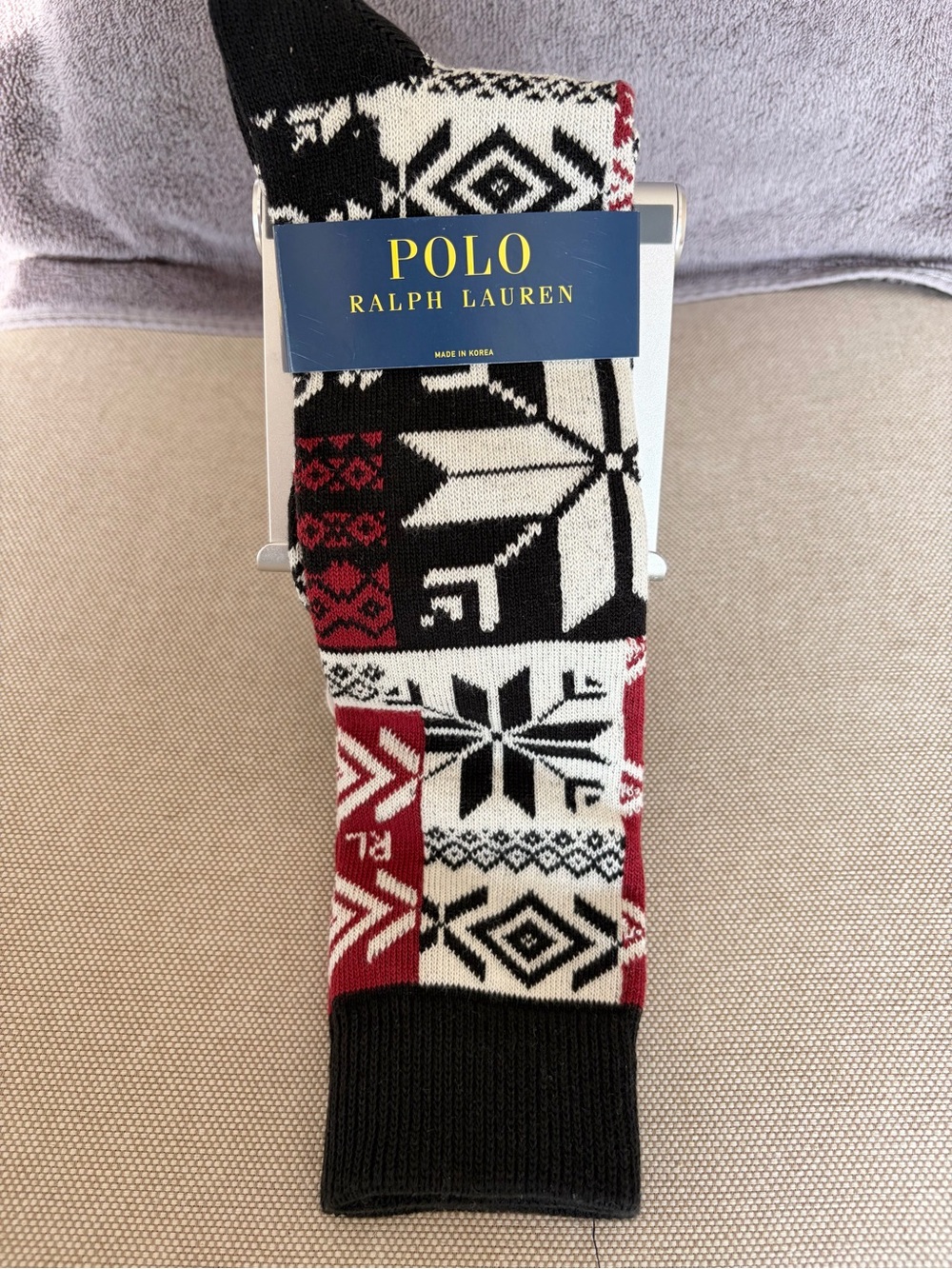 Polo Ralph Lauren Black White and Red Fair Isle Crew Socks Aztec NWT